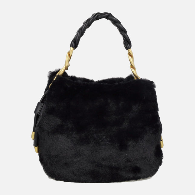 Bolsos de mano Pepe moll en pelo negro con asa en negro y oro