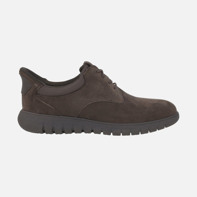 Men's blucher shoes in brown suede with FLEXTRIDE F PLUS easy fit system