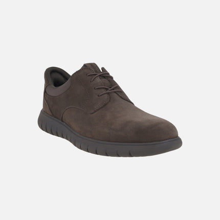 Zapatos blucher para hombre en serraje marrón con sistema Calza fácil FLEXTRIDE F PLUS