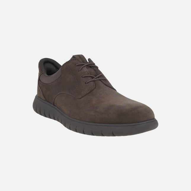 Men's blucher shoes in brown suede with FLEXTRIDE F PLUS easy fit system
