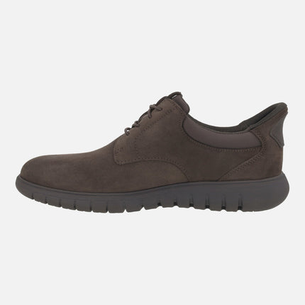Zapatos blucher para hombre en serraje marrón con sistema Calza fácil FLEXTRIDE F PLUS
