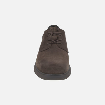 Zapatos blucher para hombre en serraje marrón con sistema Calza fácil FLEXTRIDE F PLUS