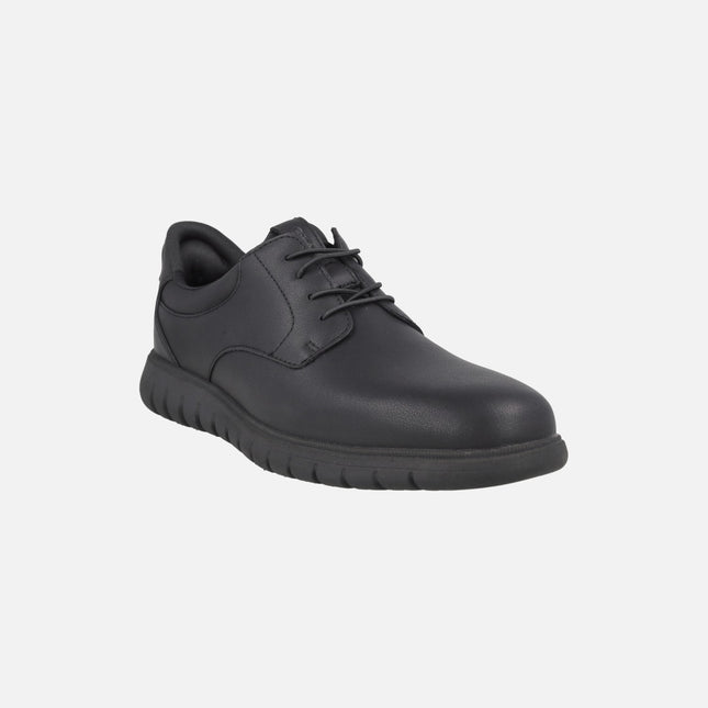 Men's blucher shoes in black leather with FLEXTRIDE F PLUS easy fit system