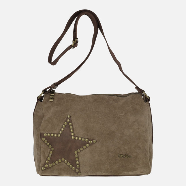 Bolsos bandolera efecto serraje con detalle de estrella con tachas