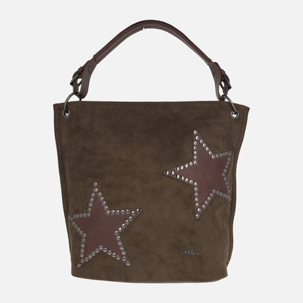 Bolsos para hombro y bandolera efecto serraje con estrellas y tachas
