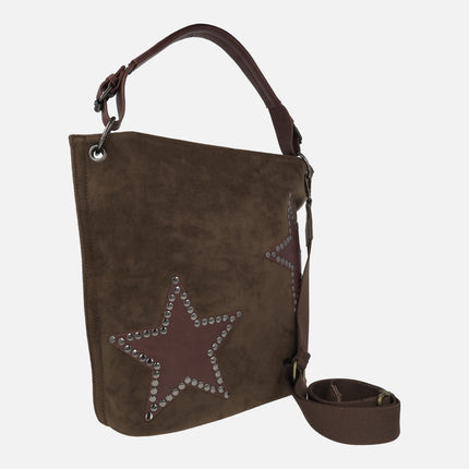 Bolsos para hombro y bandolera efecto serraje con estrellas y tachas