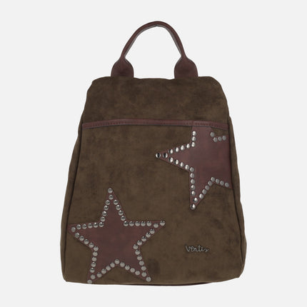 Suede effect anti-theft backpacks with studded star detail