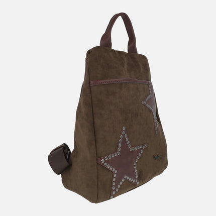Suede effect anti-theft backpacks with studded star detail