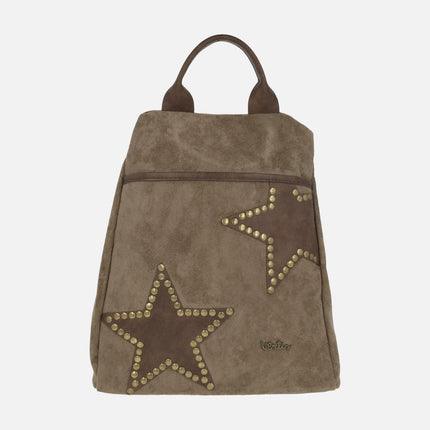 Suede effect anti-theft backpacks with studded star detail