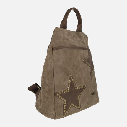 Suede effect anti-theft backpacks with studded star detail