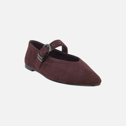 Mary Jane style ballet flats with bracelet in burgundy suede