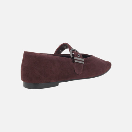 Mary Jane style ballet flats with bracelet in burgundy suede