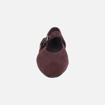 Mary Jane style ballet flats with bracelet in burgundy suede