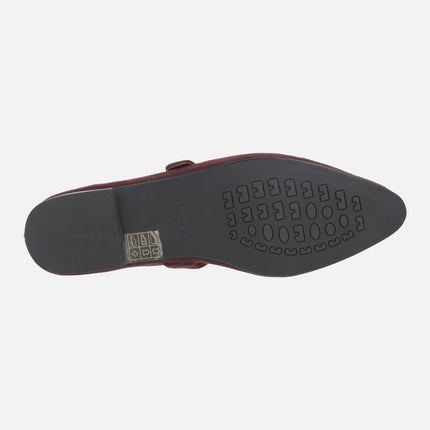 Mary Jane style ballet flats with bracelet in burgundy suede