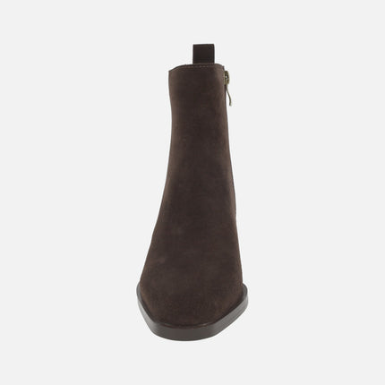 Botines para mujer en ante marrón chocolate estilo cowboy