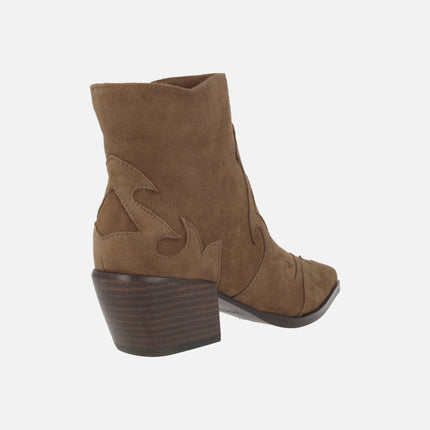 Women's cowboy ankle boots in taupe suede with overlapping pieces design