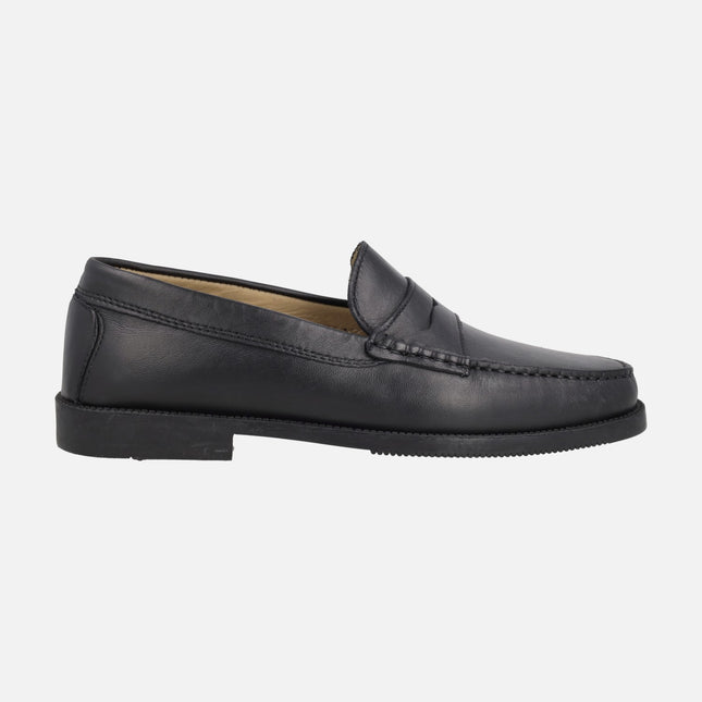 Mocasines negros de piel con antifaz modelo 513