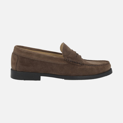 Mocasines marrones en piel serraje con antifaz modelo 513