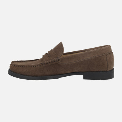 Mocasines marrones en piel serraje con antifaz modelo 513