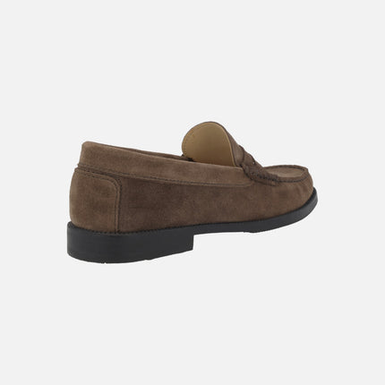 Mocasines marrones en piel serraje con antifaz modelo 513