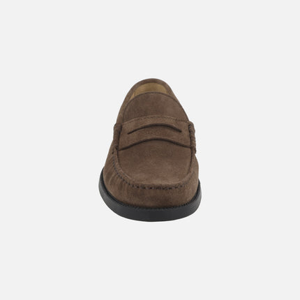 Mocasines marrones en piel serraje con antifaz modelo 513