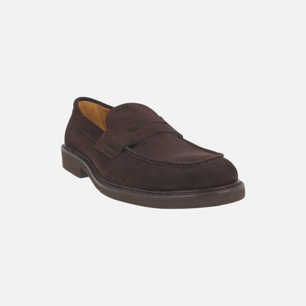TORO Men's loafers with mask decoration in dark brown suede