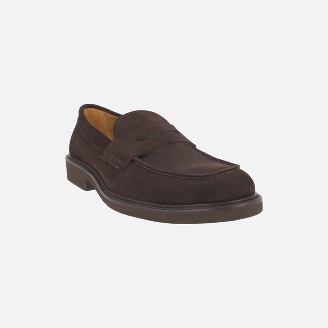TORO Men's loafers with mask decoration in dark brown suede