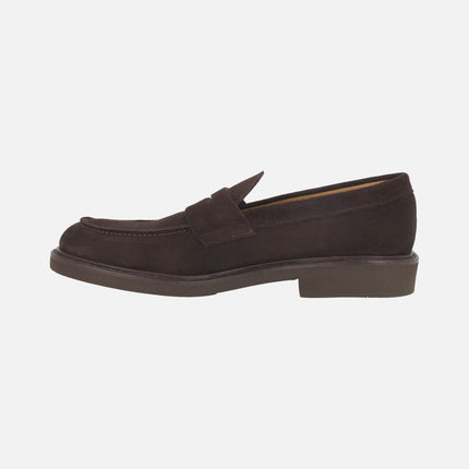 TORO Men's loafers with mask decoration in dark brown suede
