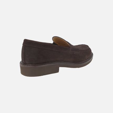 TORO Men's loafers with mask decoration in dark brown suede