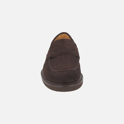 TORO Men's loafers with mask decoration in dark brown suede