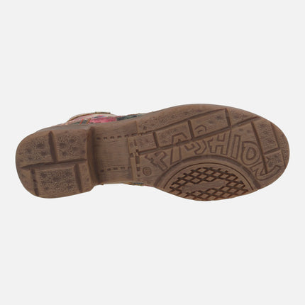 Botines de cordones en piel estampada de flores ANITAO 11 Camel