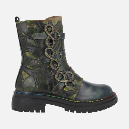 Botines de piel con tres tiras de hebillas y cremallera KANDYO 36