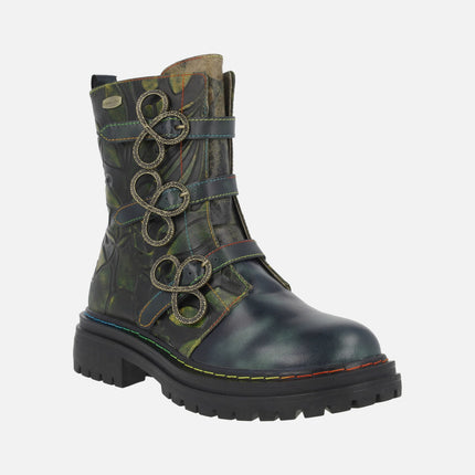 Botines de piel con tres tiras de hebillas y cremallera KANDYO 36