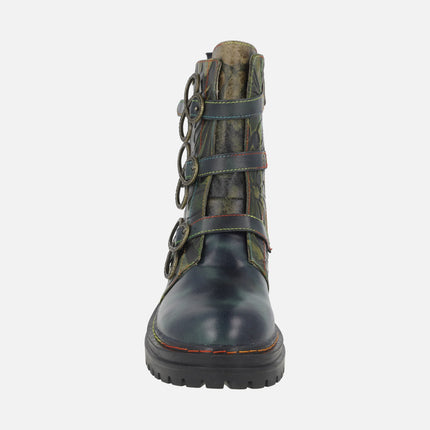 Botines de piel con tres tiras de hebillas y cremallera KANDYO 36