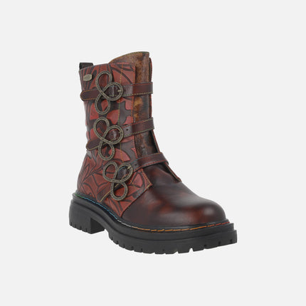Botines de piel con tres tiras de hebillas y cremallera KANDYO 36