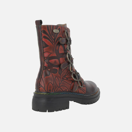 Botines de piel con tres tiras de hebillas y cremallera KANDYO 36
