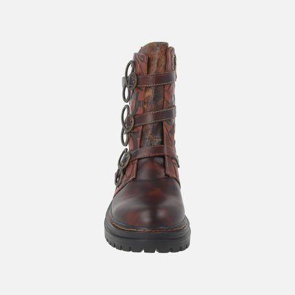 Botines de piel con tres tiras de hebillas y cremallera KANDYO 36