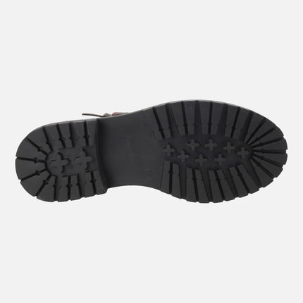 Botines de piel con tres tiras de hebillas y cremallera KANDYO 36