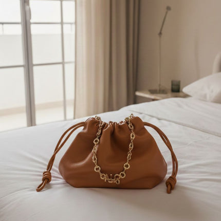 Mini sack style bags with chain and shoulder strap