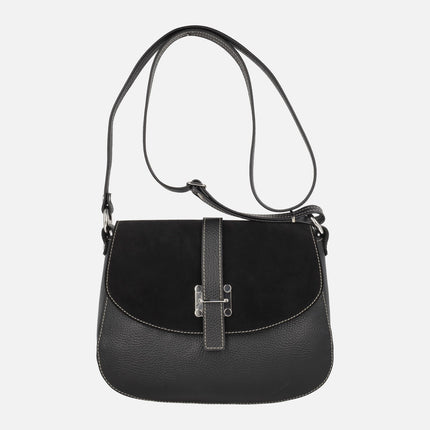 Bolsos bandolera con tapa en combinado de piel y ante