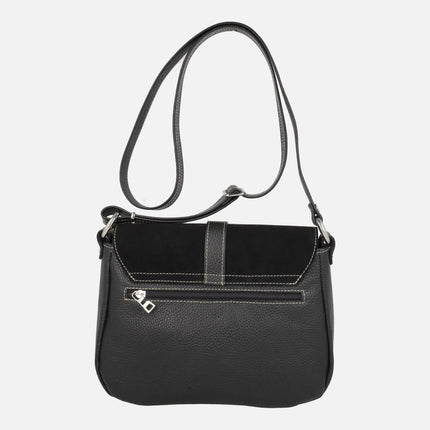 Bolsos bandolera con tapa en combinado de piel y ante