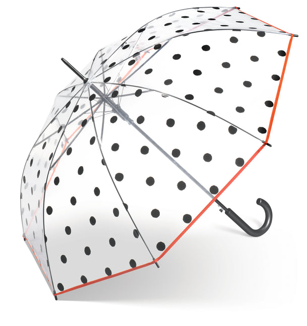 Transparent automatic umbrellas with black dots