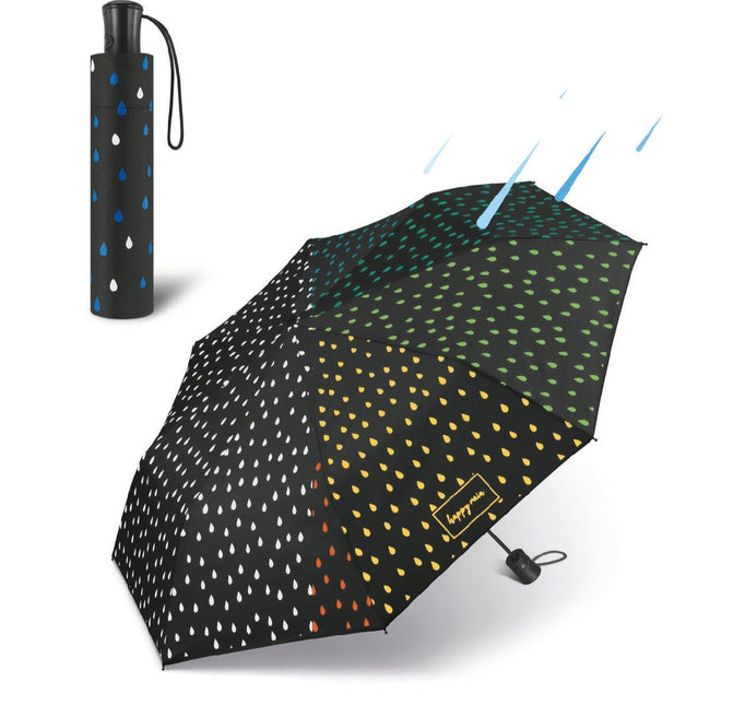 Folding umbrella that changes color with rain