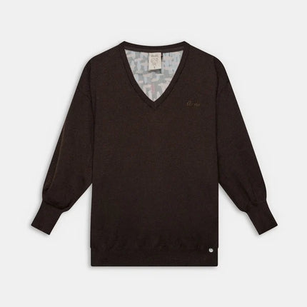Brown knit sweater with printed back