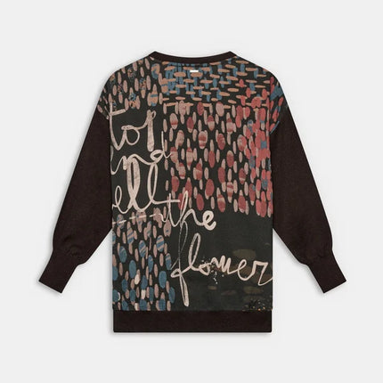 Brown knit sweater with printed back