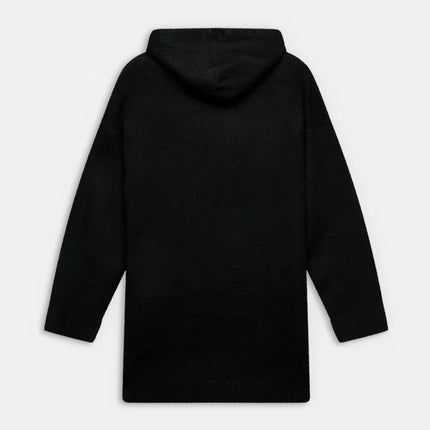 Vestido negro de punto con capucha y lazos