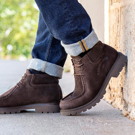 Botines de serraje marrón con cordones para hombre Beker C2