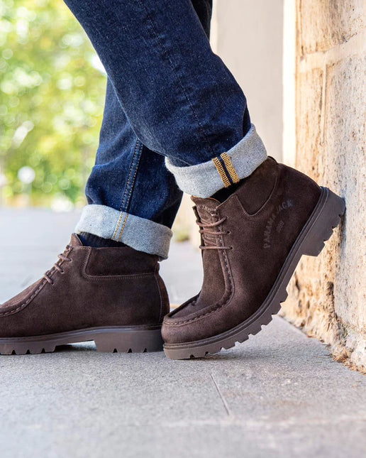 Botines de serraje marrón con cordones para hombre Beker C2