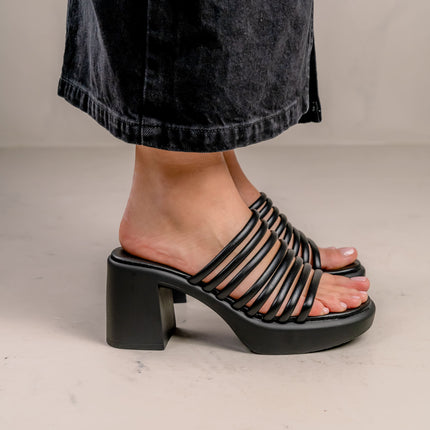 Black leather strips and gina platform sandals