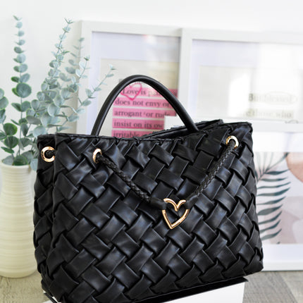 Bolsos negros trenzados con doble asa